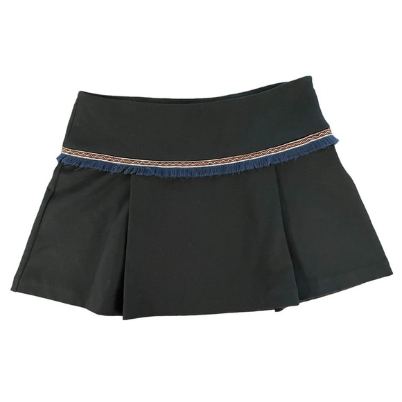 Free People Black Pleated Mini Skirt w/ Fringe Accent, Size S - Picture 1 of 7